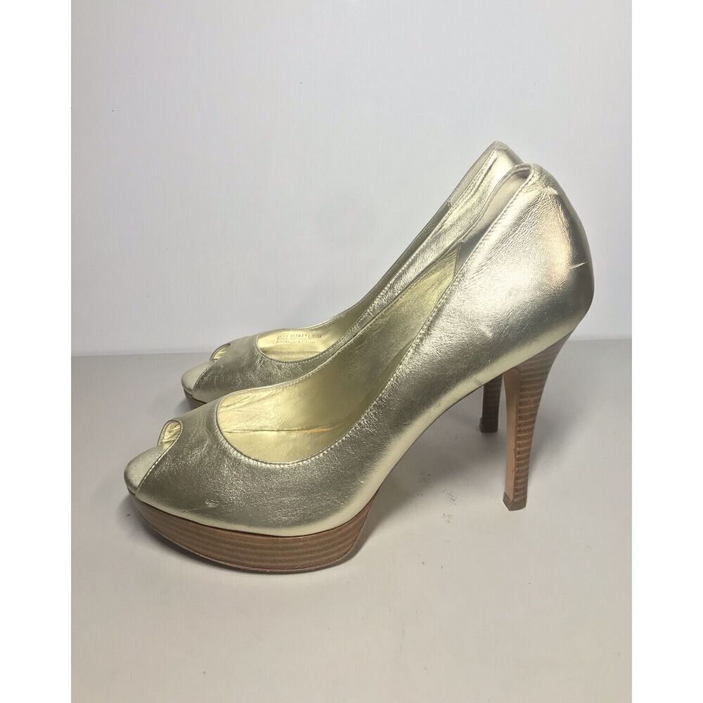 Cole Haan Air Gold Metallic Leather PeepToe Stiletto Heels Women Sz 9.5B US/40EU